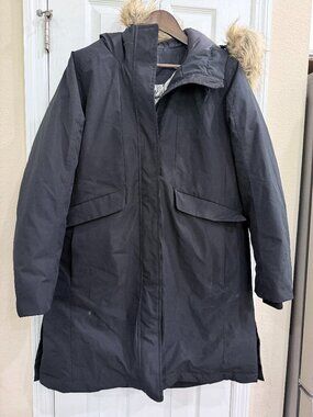 GYMAX Women’s 2XL Black Faux Fur Hooded Down Tech Puffer Parka Winter Coat